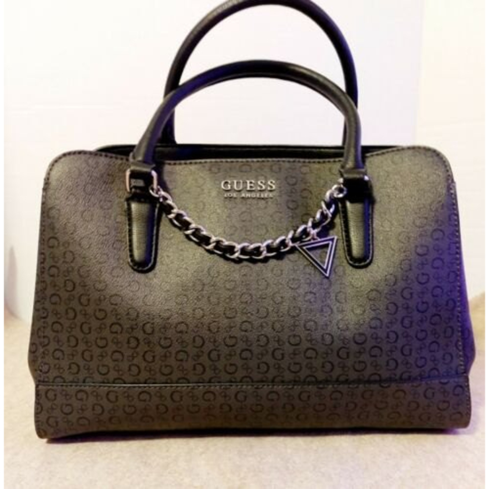 GUESS Women's Black Logo Print Tote Bag Handbag Purse & Wallet Set